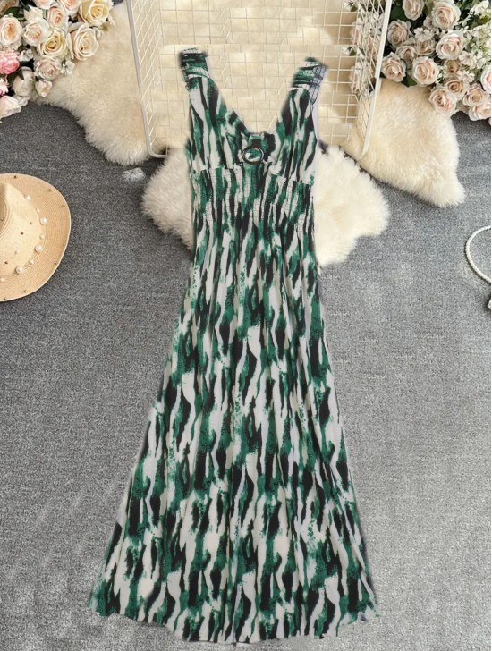 Abstract V -Neck Sleeveless Summer Dress